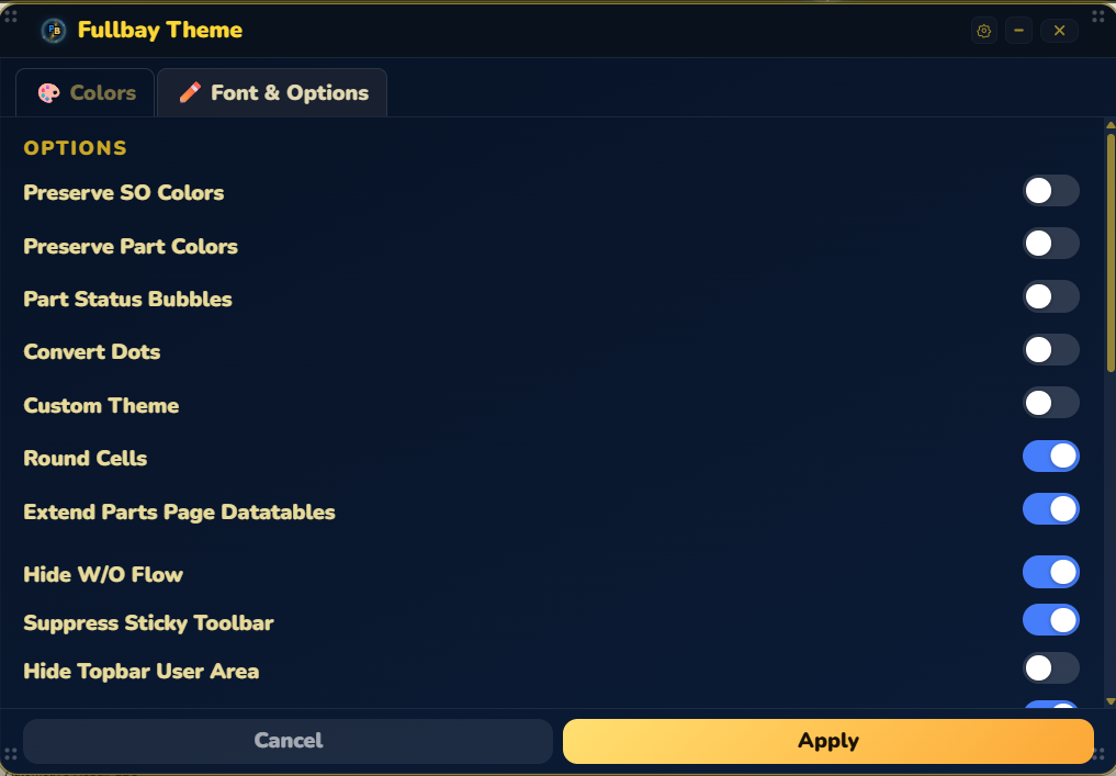 Theme studio — color & font controls