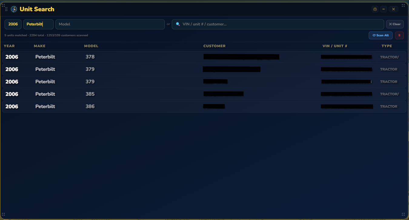 Unit search — detailed match view
